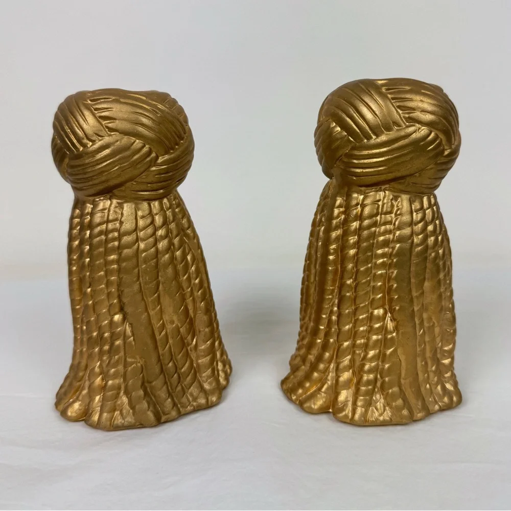 Vintage Gold Ceramic Tassel Candle Holders